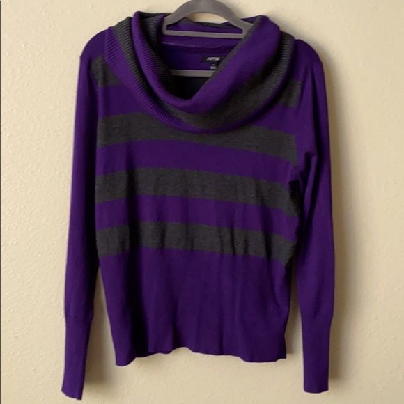Apt 9 XL long sleeve Purple gray striped cowl neck winter sweater size XL NWT - Picture 1 of 3
